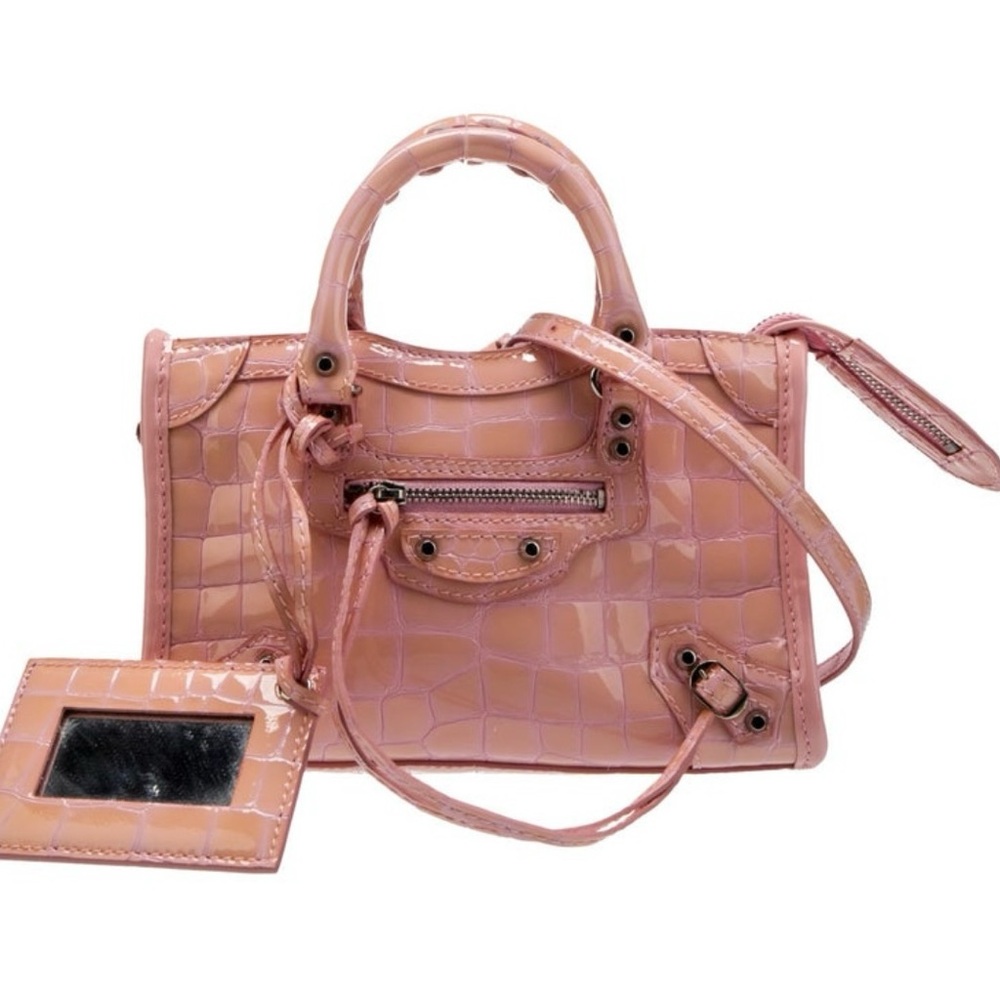 Pink Crocodile-Embossed Handbag